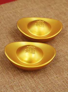 黄铜实心沙金色元宝摆件道具财神桌面聚宝盆装饰品开业乔迁礼品