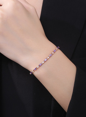 法式复古风紫钻水晶锆石手链女仿莫桑石小巧精致轻奢高级感手饰品