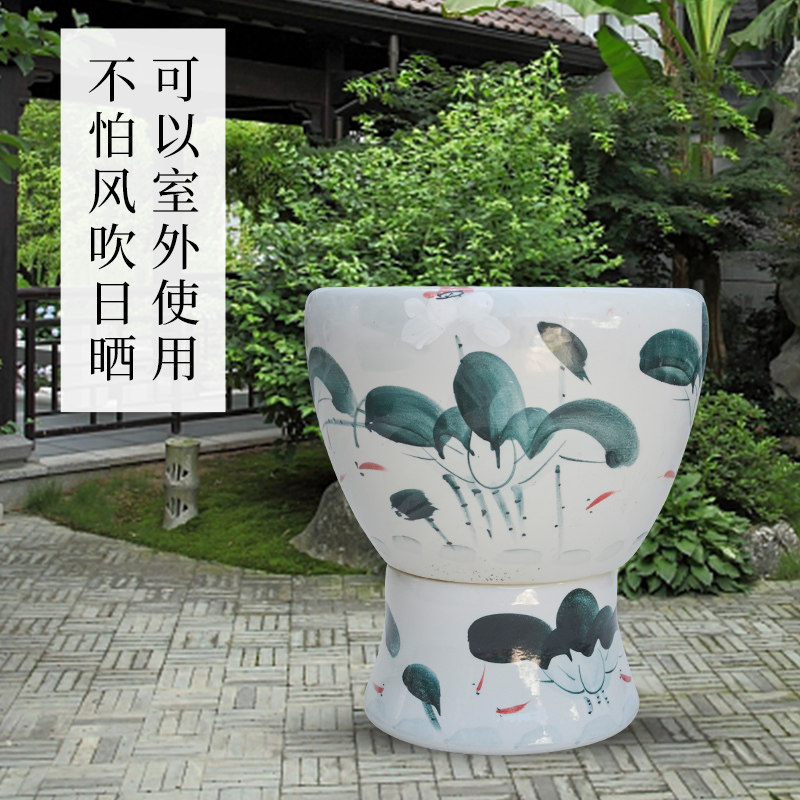 景德镇正宗高温瓷底座搭配金鱼荷花缸睡莲乌龟缸使用可放室外淋雨