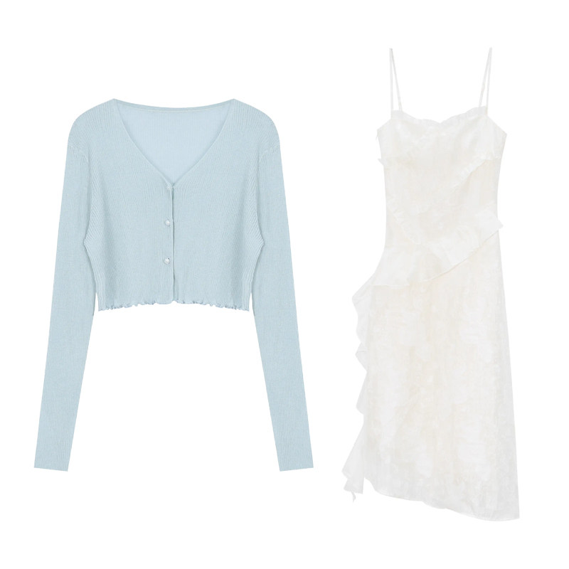 时尚韩系甜美法式吊带连衣裙子女夏季收腰显瘦气质仙女长裙子套装,淘宝优惠券,粉丝福利购,淘宝优惠卷