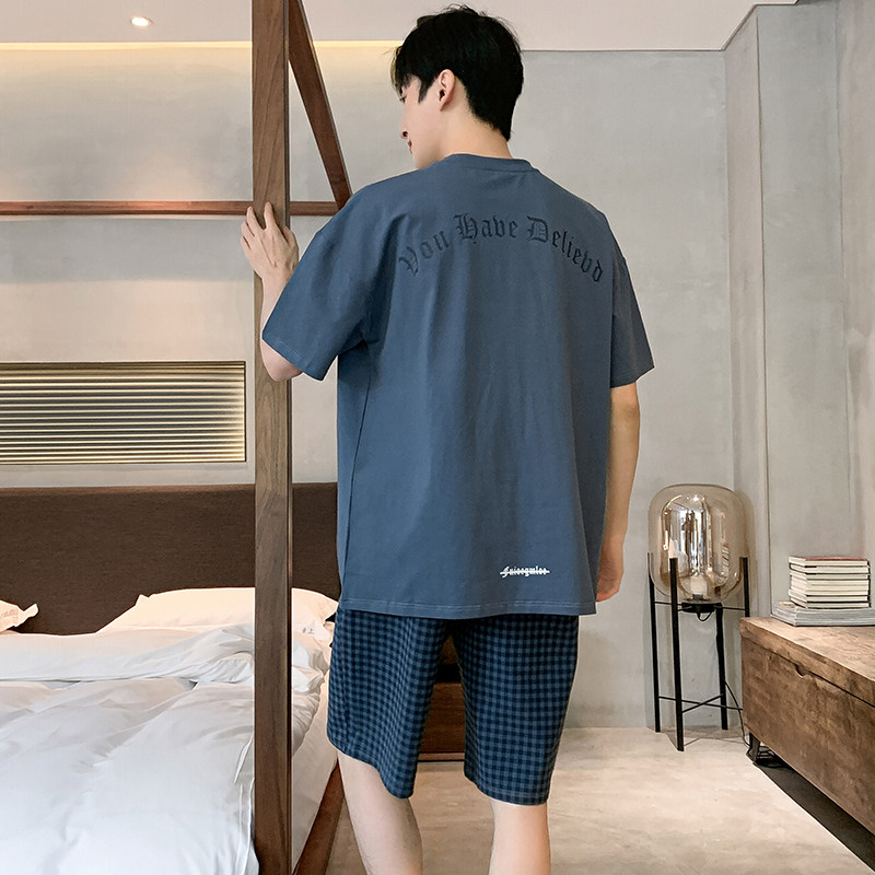 男士夏季2023年新款纯棉短袖睡衣 雅模派对睡衣/家居服套装
