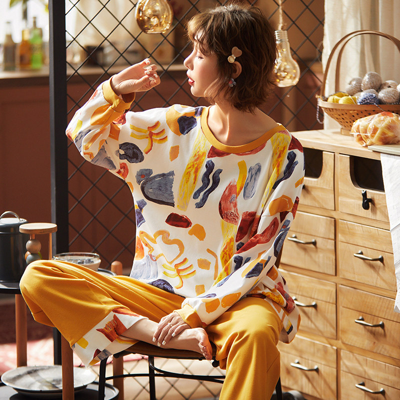 睡衣女秋冬季纯棉长袖女士家居服春秋天全棉韩版清新学生两件套装