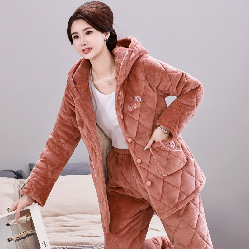女士睡衣三层夹棉加绒加厚保暖秋冬季中老年妈妈珊瑚绒家居服套装,淘宝优惠券,粉丝福利购,淘宝优惠卷