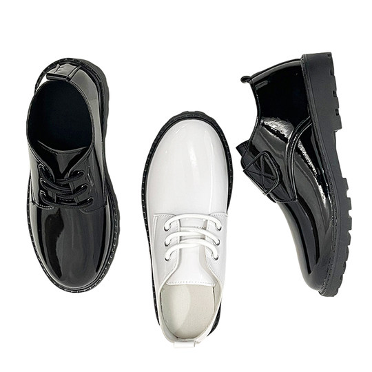 Boys' leather shoes, black soft soles, middle and large children's campus performances, children's British style etiquette stage black and white performance shoes
