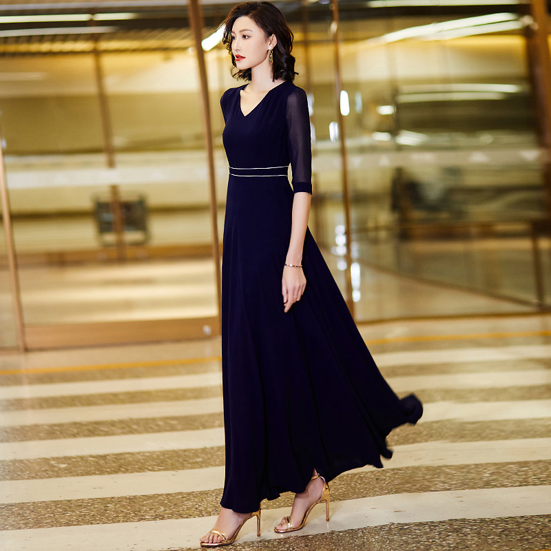 2022年春季新款夏简约拼接v领长裙 绅岚洋服连衣裙