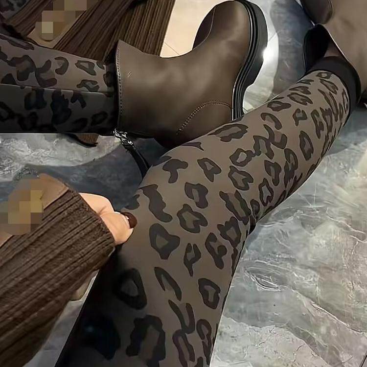 2025秋冬新款高腰性感加绒豹纹打底裤女显瘦外穿弹力小脚休闲裤潮,淘宝优惠券,粉丝福利购,淘宝优惠卷