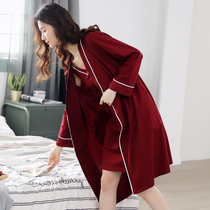 Sleeping robe womens spring and autumn long style thin-style bath clothes pure cotton sexy harnesses sleeping skirts two sets of long sleeve bathrobes summer