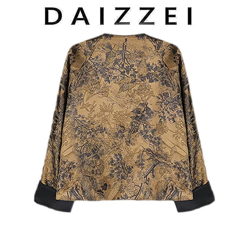 DAIZZEI~网红同款新款国风圆领系扣提花刺绣卷边袖高级感显瘦外套 - 图1