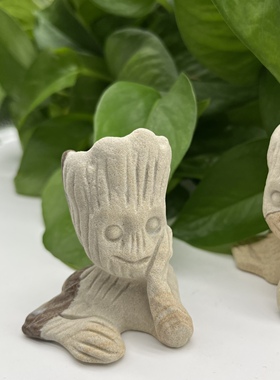 天然木纹石雕刻树人