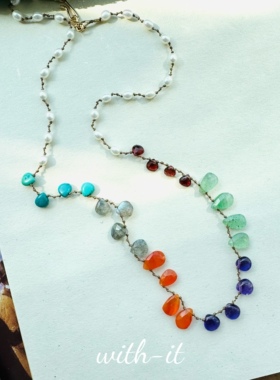 with it印度彩宝水滴石手工编织项链彩色珠串意大利风高级感252