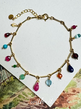 with it印度贵宝石手链珠串水滴红宝石青金石海蓝宝祖母黄水晶225