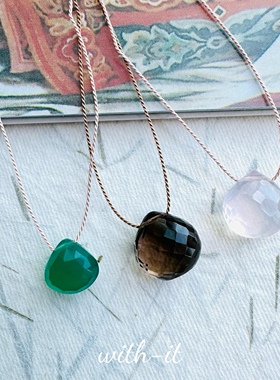 with it印度宝石级吊坠项链真丝线绳男女同款茶晶粉晶绿玛瑙链176
