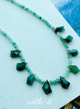 with it祖母绿色石项链手工定制款切面珠法式叠半宝石珠串送人248
