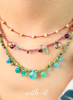 with it松石吊坠项链大颗宝石森林系绿色手工珠串意式风彩宝216