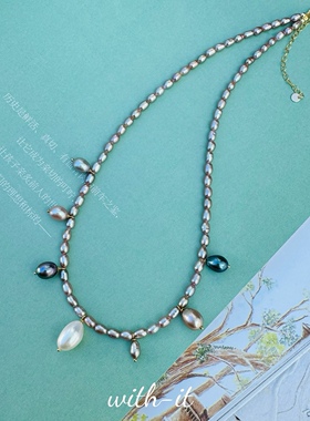 with-it彩色淡水珍珠米珠项链女