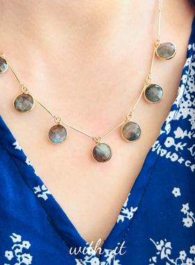 with it拉长石闪闪水滴吊坠法式复古项链叠戴法式珠宝小众设计261