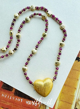 with it彩宝手工编织项链珠串石榴石拉长黄水晶意大利风锁骨链196