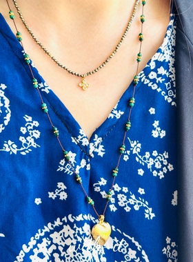 with it孔雀石镀金拉丝爱心吊坠手工编织项链法式小众珠宝礼物260