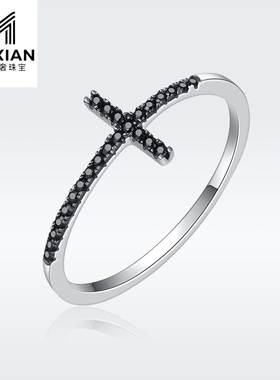 美汝仙  欧美信仰s925纯银戒指 时尚简约镶钻指环scr067