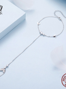 美汝仙 设计感蝴蝶流苏手链s925纯银镀白金时尚通勤饰品女手饰