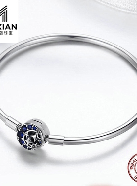 美汝仙   欧美星空s925纯银手镯手环 镶嵌蓝色宝石scb080