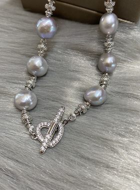L.RUBY天然灰珍珠淡水女爱心项链