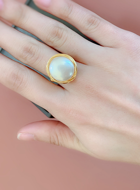 可调节14k注金编织复古珍珠戒指