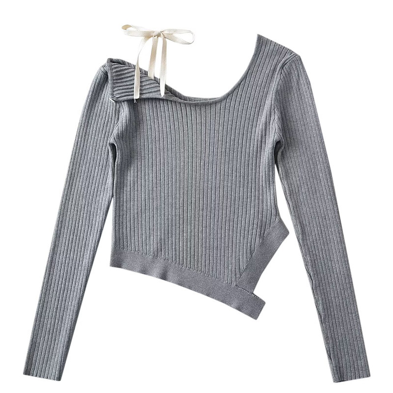 棉村 设计感露肩性感不对称系带针织衫上衣女一字肩辣妹打底毛衣,淘宝优惠券,粉丝福利购,淘宝优惠卷