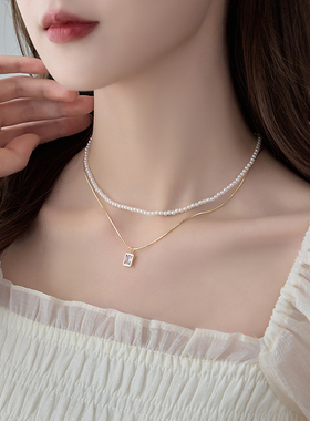 可拆分2条双层叠戴法式珍珠项链