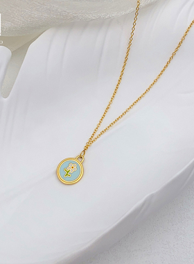 珐琅滴釉吊坠项链女金币玫瑰花高级感轻奢锁骨链2024新款爆款颈链