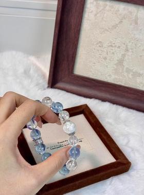 天然海蓝宝水晶手链透体蓝色DIY小众原创设计水晶手串小红书同款