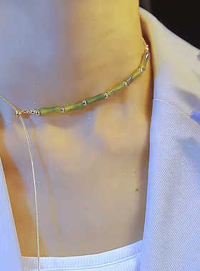 新中式绿色竹节可调节国风项链