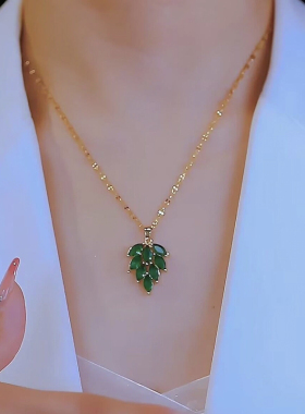 金枝玉叶时尚气质水晶绿叶项链女