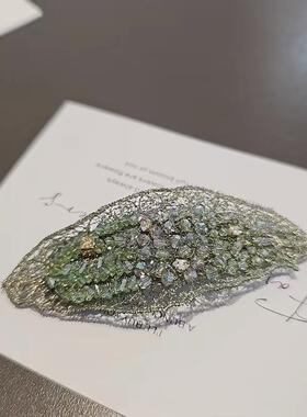 手工编织BB夹工艺水晶绿叶发夹