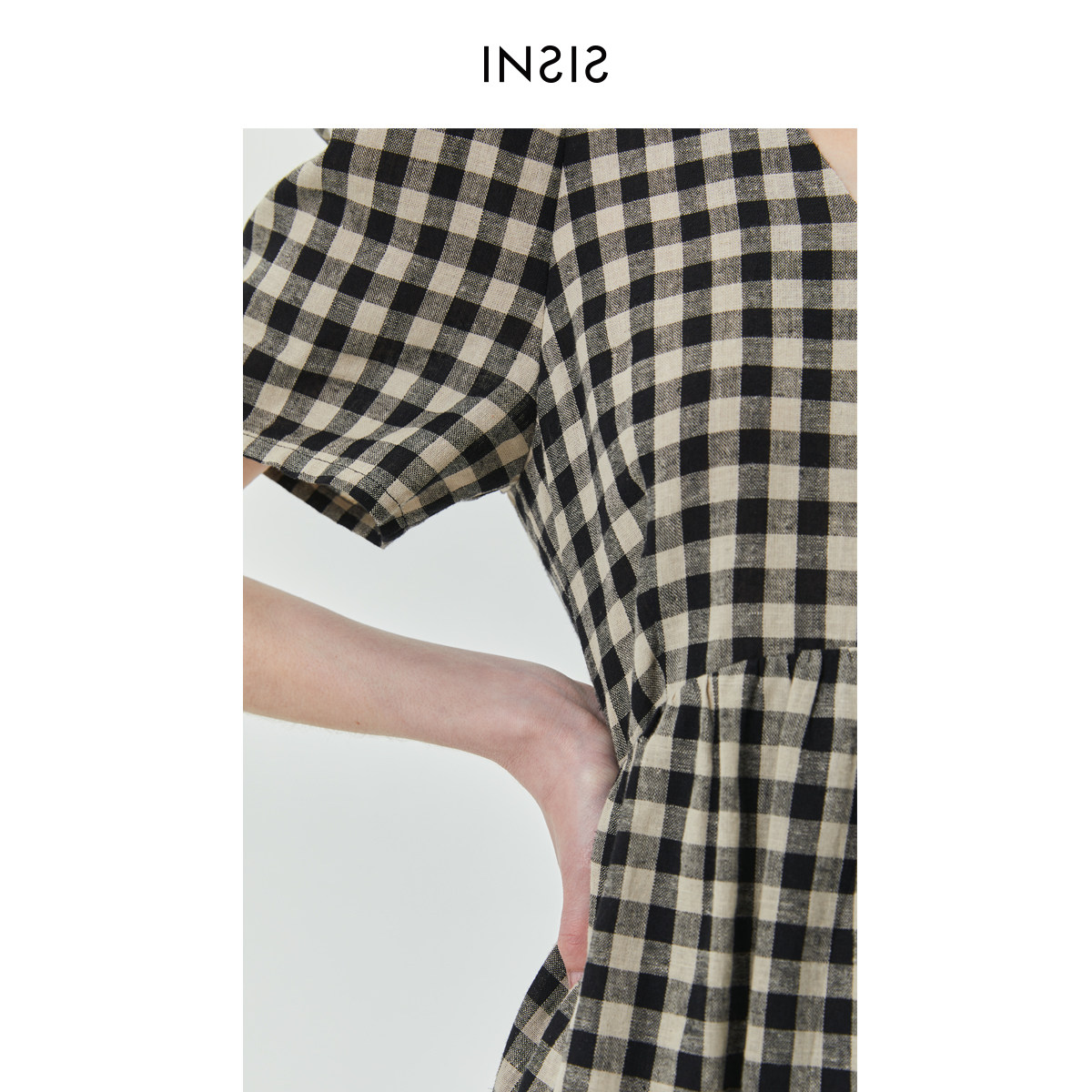 insis femme复古黑白格纹连衣裙 insisfemme连衣裙
