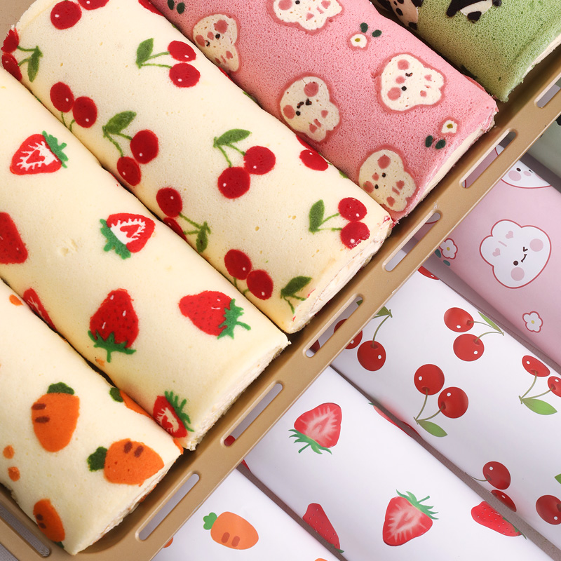 蛋糕卷图纸印花纸彩绘樱桃草莓柠檬图案28*28烤盘烘焙模具专用纸 - 图1