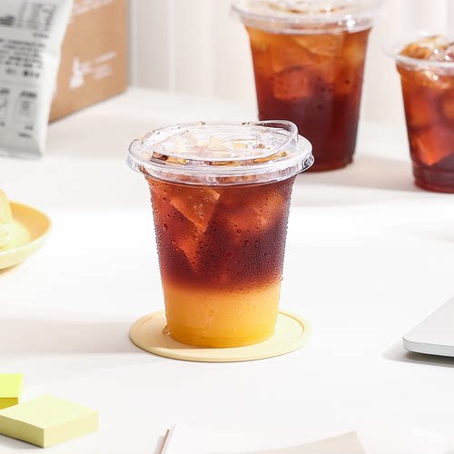 一次性咖啡杯带盖奶茶杯子PET透明自制拿铁打包柠檬茶冷饮杯塑料 - 图3