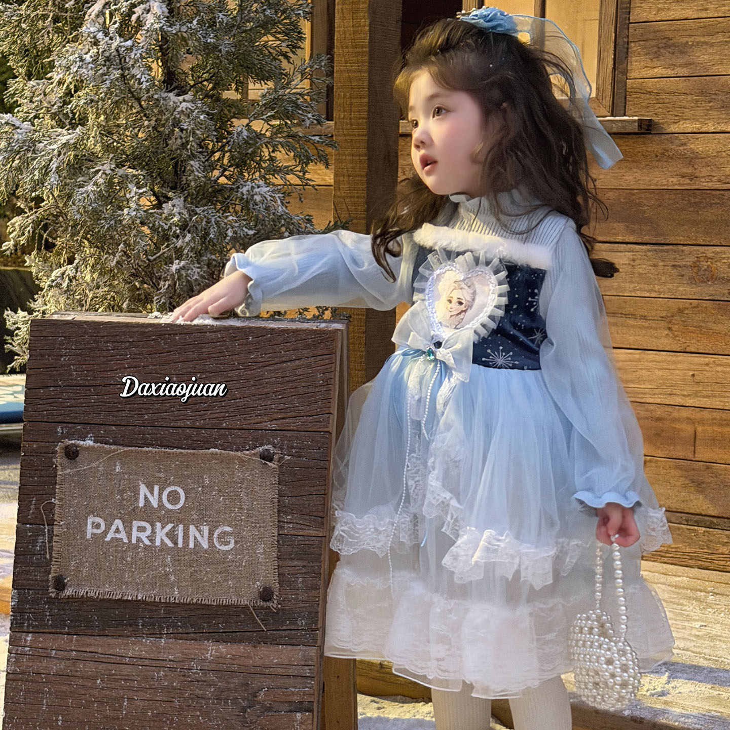 大小卷女童连衣裙套装冬季2025新款加厚保暖洛丽塔纱裙披风两件套 - 图2