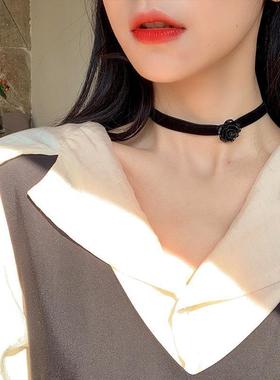 玫瑰花天鹅绒锁骨链女新款
