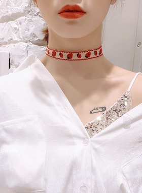 小众设计感简约蕾丝项链女夏季锁骨链2023新款劲链choker劲带项圈