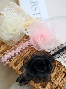 薄纱山茶花项链短款锁骨链choker玫瑰花朵项圈颈链女弹力波浪颈带