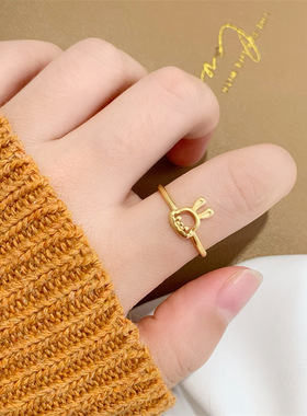 女童本命年黄金兔开口可调节戒指