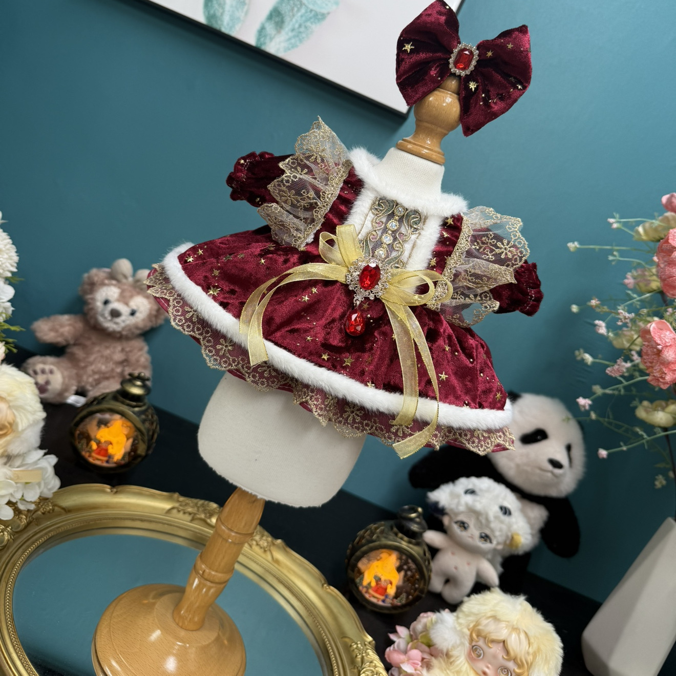 圣诞节红色金丝绒手工40cm娃衣公主裙饼饼裙星黛露玲娜贝儿着替 - 图0