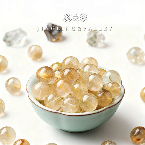 天然金发晶散珠子男女手链配珠单珠diy手工饰品配件钛晶招财手串 - 图0