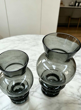 轻奢灰色葫芦玻璃花瓶客厅摆件