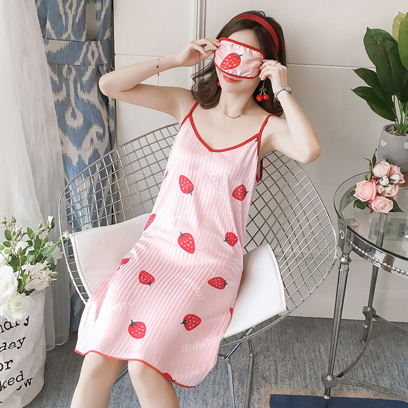 夏季性感吊带冰丝韩版短袖纯色睡裙 宝若天骄睡裙