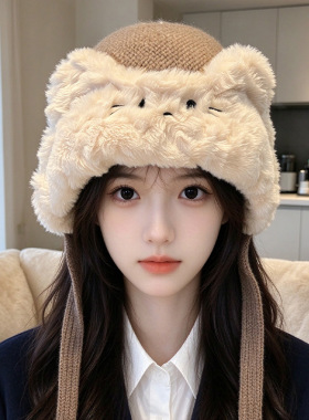 猫咪毛绒保暖护耳雷锋帽女款