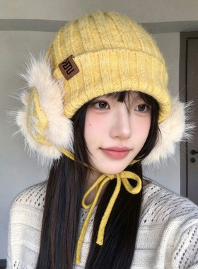 秋冬保暖针织护耳帽女显脸小