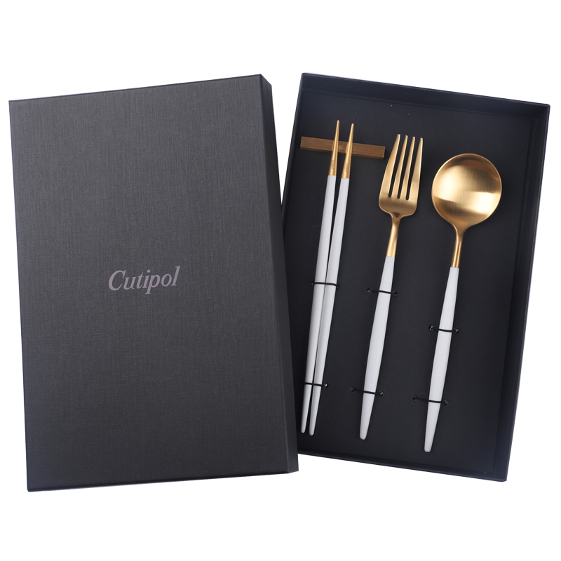 Cutipol餐具家用筷勺叉套装三件套礼盒不锈钢便携式筷子勺子餐叉 - 图2