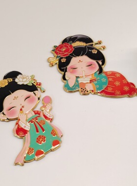 西安文旅纪念品地摊货源一件代发唐仕女金属唐代美人磁吸冰箱贴